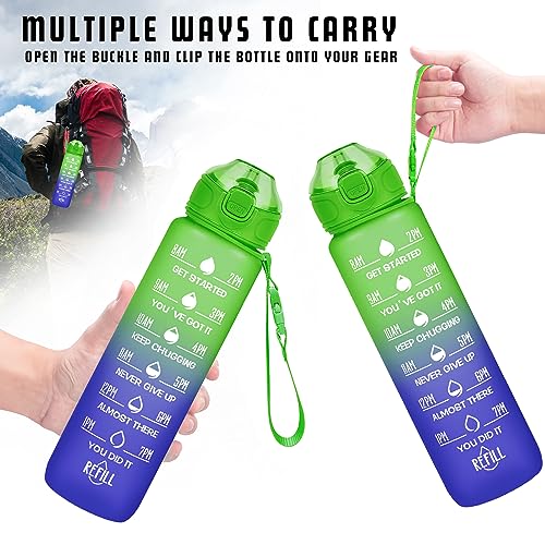 Enerbone 32 oz Drinking Water Bottle with Times to Drink and Straw, Motivational with Carrying Strap, Leakproof BPA & Toxic Free, Ensure You Drink Enough Water for Fitness Gym Outdoor