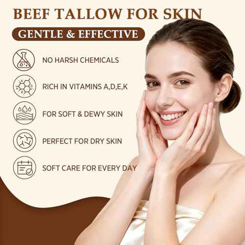 Beef Tallow for Skin, Tallow and Honey Balm for Face, Grass-Fed Beef Tallow & Raw Wild Honey, Deep Hydration & Nourishment, Oil-Free & Unscented, Fast Absorbing