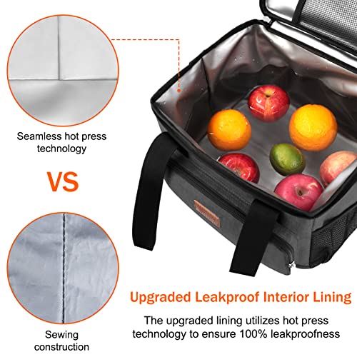 Femuar Lunch Bags for Women/Men, Insulated Lunch Bag for Work Office Picnic - Large Lunch Cooler Bag Leakproof Lunch Box with Adjustable Shoulder Strap for Adults - Charcoal(15L)