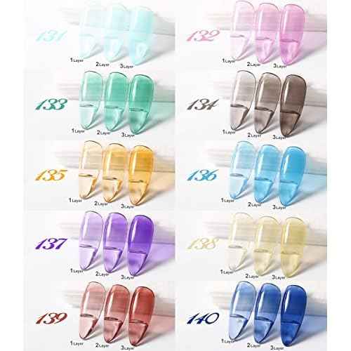 DouborQ 20 Bottles Jelly Gel Nail Polish Glass Translucent Crystal Blue Pink Red Pink Clear Green Yellow Purple Colors UV Soak Off LED Gel 7ml Soak Off Manicure Kit