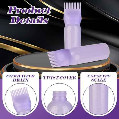 Hair Oil Applicator - 2 Pack 6 Ounce Root Comb Applicator Bottle, Squeeze Hair Oil Bottle with Comb for Scalp, Dye, Braids (Purple)