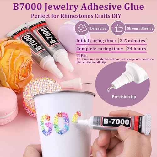34000Pcs Resin Rhinestones with Tweezers for Bedazzling, Multicolor 3mm Crystal with 3Pcs 10ml B7000 Jewelry Glue for Bedazzled Nail Art Crafting Makeup