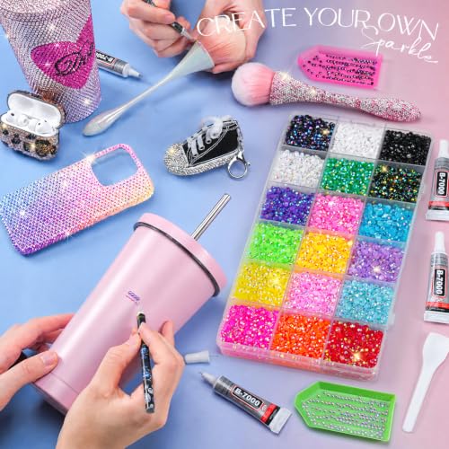 25000 Pcs 3mm Rainbow Rhinestones Bedazzling Kit with B7000 Glue