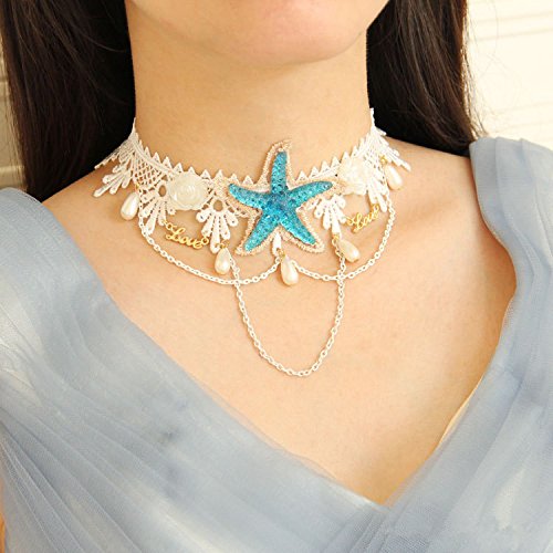 Bodermincer Summer Beach Style Bohemia Wedding Flower Head Wreath for Woman Party Mermaid Sea Star Starfish Decorations Charm Hairbands Mermaid Hair Accessories Mermaid Costume (Starfish Necklace)