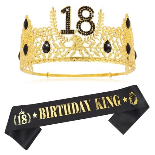 CIEHER Birthday King Crown & Birthday King Sash for Men Boys (18th Birthday)