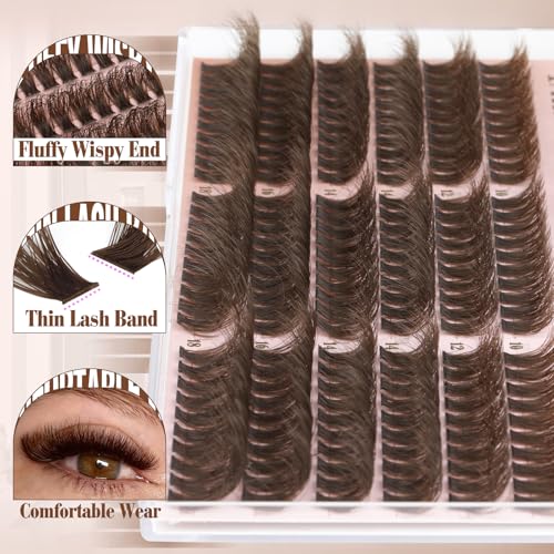 Yawamica Brown Fluffy Lash Clusters 100D Volume Wispy 10-18mm