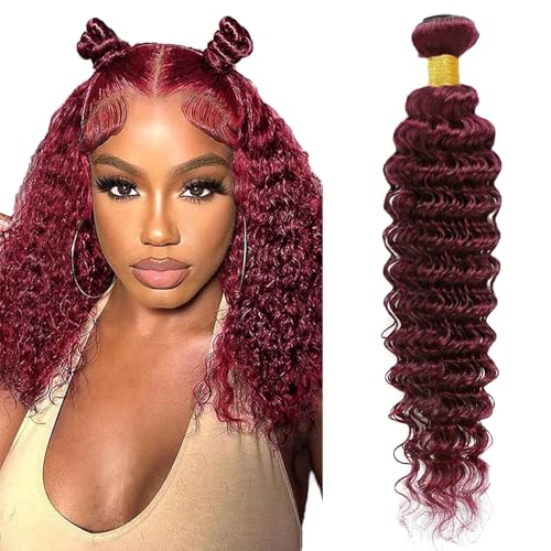 #99J Burgundy Deep Wave Human Hair Bundles 24 Inch
