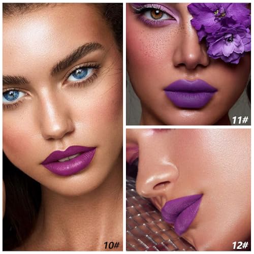 Purple Matte Lipstick Set - 3 Shades Twist-Up Long-Lasting