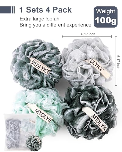 XXL Loofah Sponge 4 Pack - Large Bath Pouf for Shower