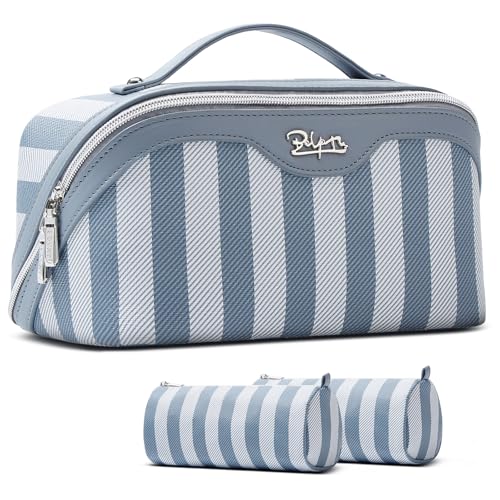 BOYATU A-1-Blue 3-Piece Travel Makeup Bag Set - Waterproof Vegan Leather