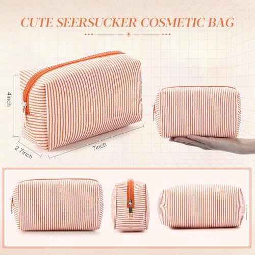 Sanwuta 12 Pcs Seersucker Cosmetic Bags, Striped Makeup Pouches Bulk