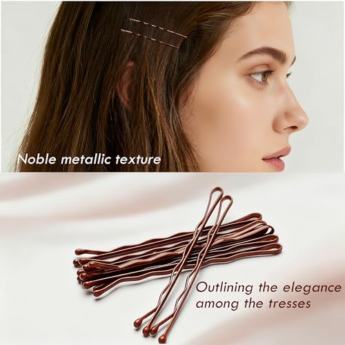 Brown Bobby Pins 100 Pcs Non-Slip Wavy Hair Clips for Women - Durable Enamel Finish
