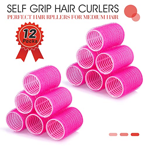 Hair Rollers 12Pc Set with Clips - 33mm Self-Grip Curlers