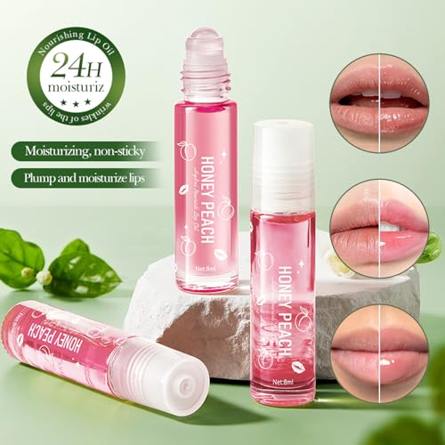 Bekoeen Fruit Flavored Lip Gloss Set - 4 Hydrating Roll On Lip Oils