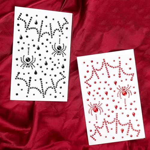 Spider Web Face Gems Stick On Rhinestones - Halloween Temporary Tattoos 2Pc