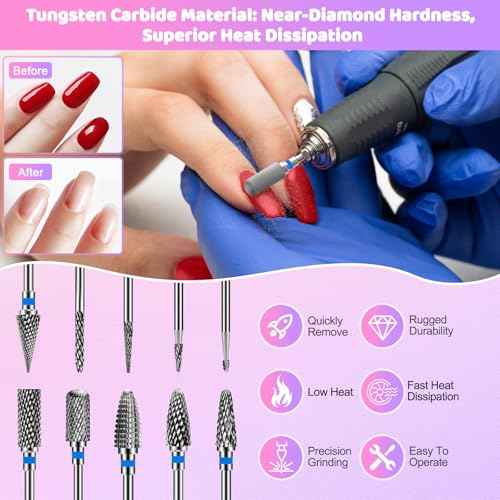 CGBE Nail Drill Bits Set: 10PCS Tungsten Carbide Nail Drill Bits for Acrylic Nails, 3/32'' Shank Professional Nail Bits for Nail Drill Cuticle Drill Bit for Home Salon Nail Enthusiasts Manicurist