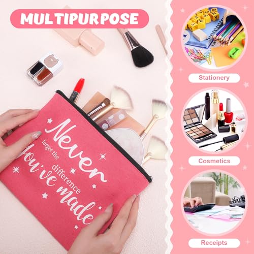 Kajaia 24 Pieces Inspirational Canvas Cosmetic Bags Makeup Bags with Zippers Appreciation Motivational Toiletry Purse Pouches Positive Travel Makeup Pouches for Girl Women Friends Coworker, 8 Designs