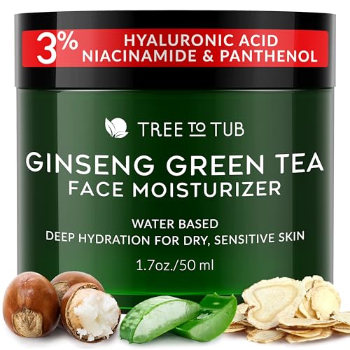 Tree to Tub Hydrating Face Moisturizer for Dry & Sensitive Skin - Water Based Hyaluronic Acid Facial Moisturizer, Moisturizing Face Cream for Women & Men w/Organic Aloe, Green Tea, Natural Ginseng