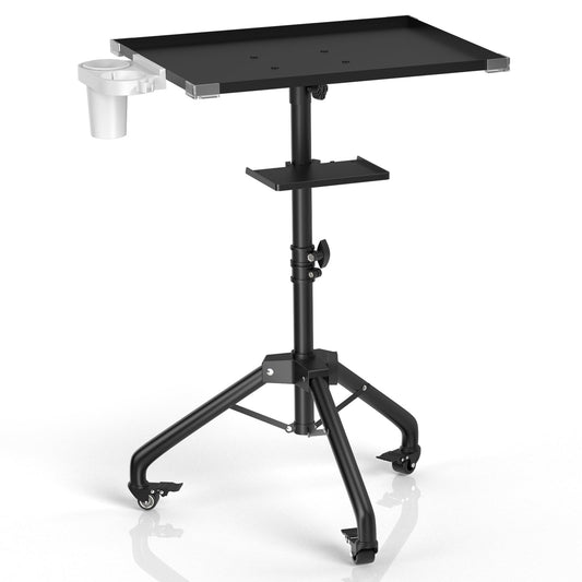 ZHOOGE Salon Tray Cart on Wheels with Stand Rack Tray, Premium Iron Alloy Tattoo Tray Height Adjustable Salon Service Tray with 360 Degree Mute Universal Tricycle for Tattoo Work, SPA and Dental Tray