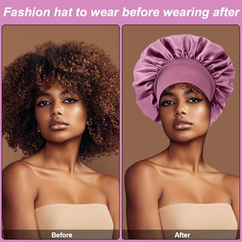 4-Pack Silk Satin Bonnets for Curly Hair – Sleep Cap with Elastic Band