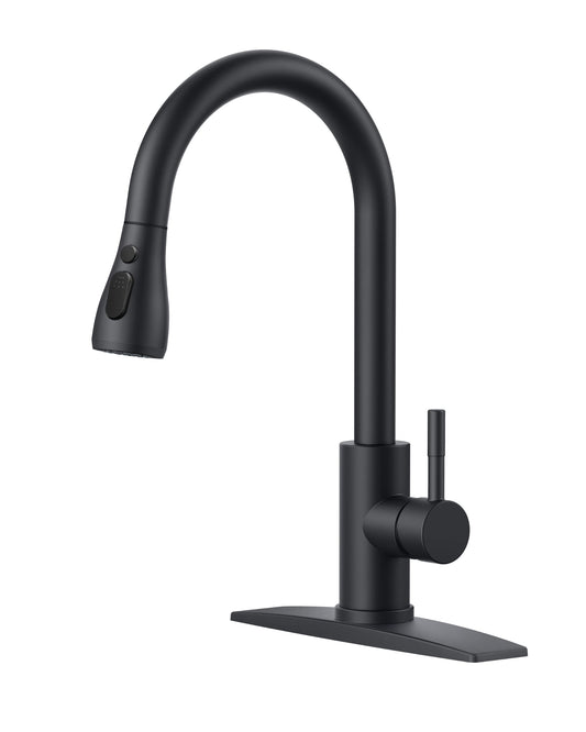 FORIOUS Black Kitchen Faucets, Kitchen Faucet with Pull Down Sprayer, High Arc Single Handle Stainless Steel Sink Faucets 1 or 3 Hole, Classic Kitchen Sink Faucets for Farmhouse Camper Laundry Rv Bar