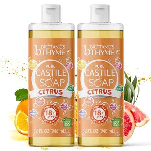 Brittanie's Pure Castile Liquid Soap Citrus ? 2 Pack (32oz Each) | Natural, Organic, Multi-Purpose Soap for Body, Face, Home & Pets | Vegan, Sulfate-Free, Made in USA