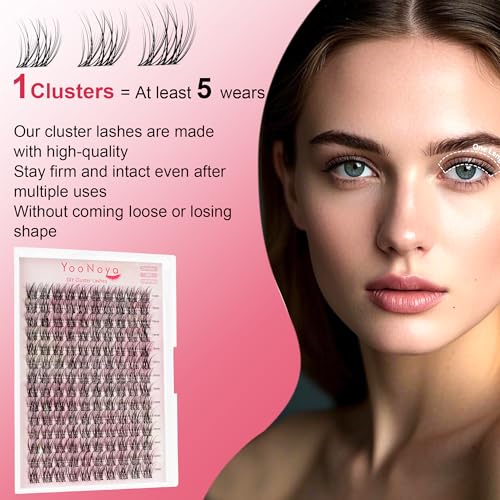 YooNoya 14mm Wispy Eyelash Clusters A-QX-14mm Invisible Band - Reusable Natural Lashes