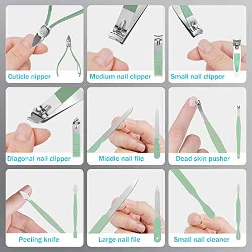 Manicure Set Personal Care, Nail Clipper Kit, Professional Nail Clipper Pedicure Set, Nail Tools with Luxurious Travel Case, Gifts for Men Women Family Friend, 31 Pieces (Green)