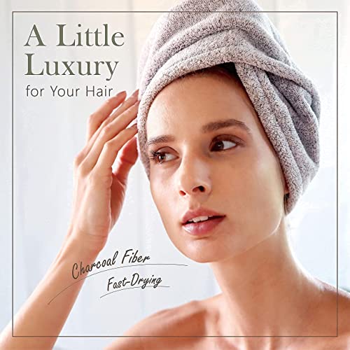 myHomeBody Hair Towel Wrap - Quick Drying Turban, Charcoal Fiber