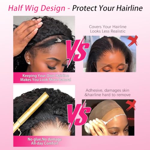 Larhali Burmese Curly Half Wig 20 Inch Human Hair Glueless