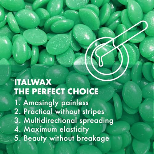Italwax Top Line Emerald Hard Wax Beads 1.65 lb (750 g) ? Ultra-Flexible Unscented Jelly Wax for Large Areas, Thin-Layer Application for Arms & Legs, Professional Use ? Made in Italy