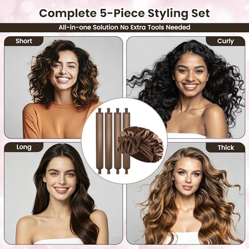 ADETON Heatless Hair Curlers Set Satin Overnight Curling Rods with Bonnet for Long Hair