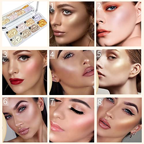 8 Colors Face Highlighter Palette with Mirror & Shimmer