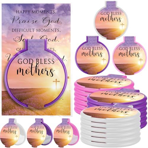 36 Sets Mothers Day Christian Gifts Religious Compact Mirrors Bulk God Bless Mothers Bible Folding Round Mirror with Cards Church Gifts for Church Sunday School Party (Light Color)