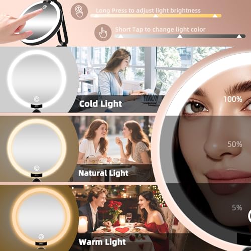Junyaoxuan Black 6-Inch Double Sided LED Travel Makeup Mirror with 1X/40X Magnification and Dimmable Lights