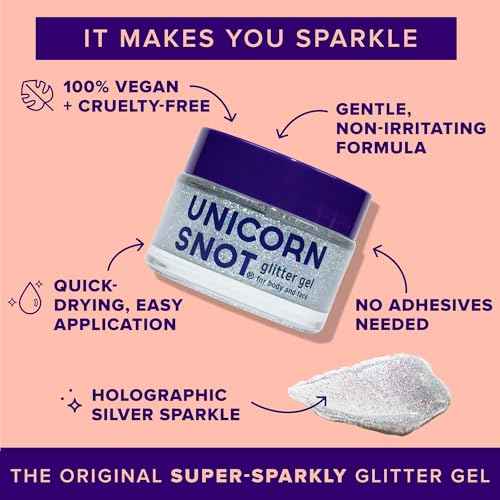 UNICORN SNOT Holographic Face Glitter & Body Glitter Gel | Holiday Glitter Makeup: Stocking Stuffers & Christmas Gift | Hair Glitter, Vegan & Cruelty Free, 1.7 oz Silver Glitter (Disco)