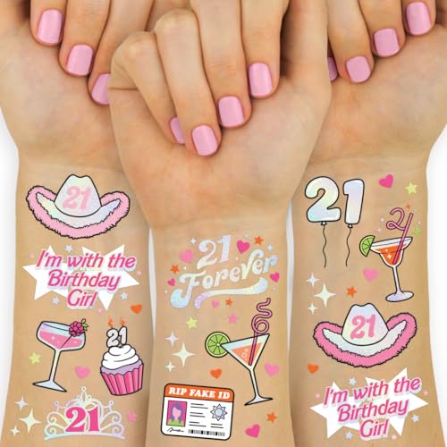 21st Birthday Party Temporary Tattoos - 48 Metallic Tats