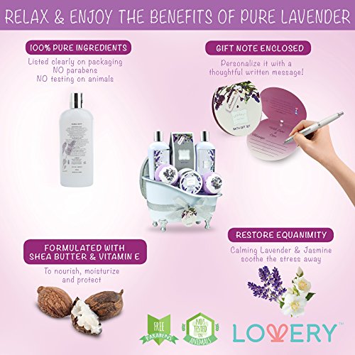 Lavender & Jasmine Spa Gift Basket Set for Women - Bath Bombs, Salts, Body Lotion & More
