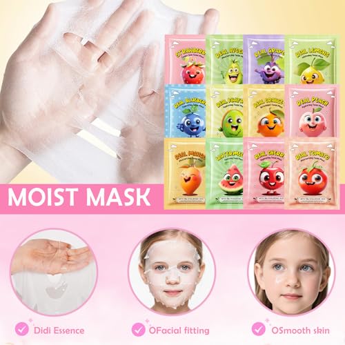 12-Pack Fruit Face Masks for Kids & Teens | Hydrating Sheet Mask Set