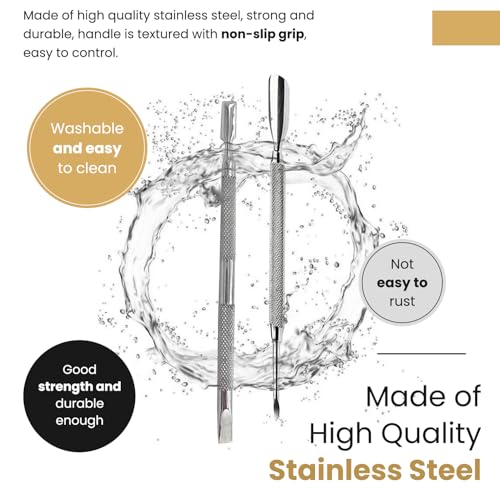 Stainless Steel Cuticle Pusher & Nail Cleaner Tool Set - Dual Sided (2 Pack)