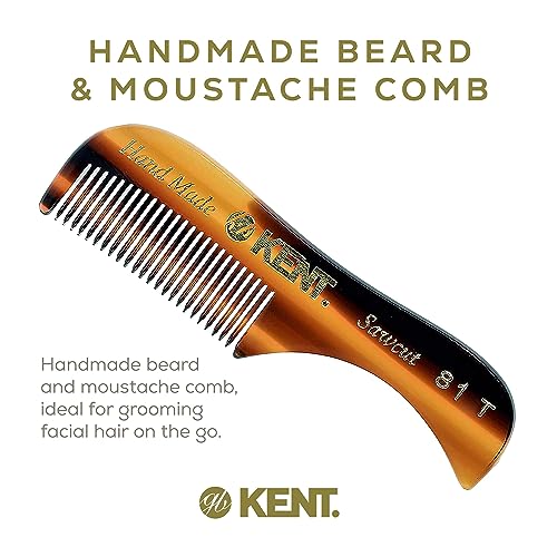 Kent A 81T X-Small Men's Beard and Mustache Comb, Fine Toothed for Facial Hair Grooming and Styling. Quality Cellulose Acetate, Saw-cut Polished. Made in England