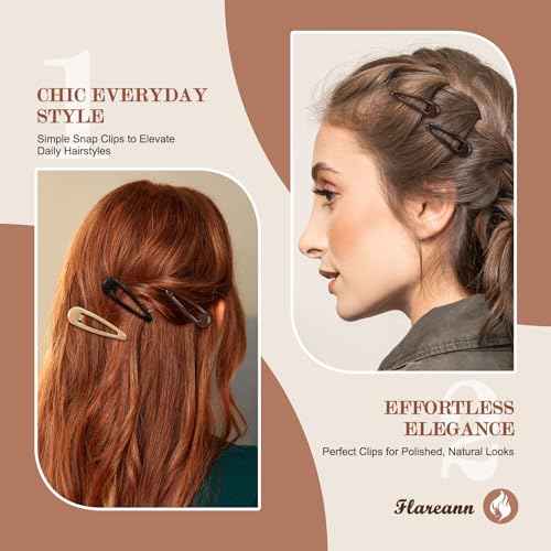 Neutral Shades Glossy Snap Hair Clips by FLAREANN ? 50 PCS 2 Inch Non-Slip Metal Hair Barrettes for Women in Beige, Black, Brown, Light Brown & Grey ? Minimalist Hair Accessories