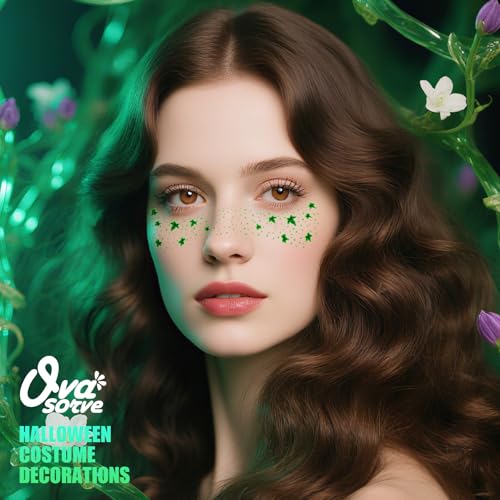Ivy Leaf Face Tattoos - Green Glitter Waterproof Temporary Tattoos (8 Sheets)