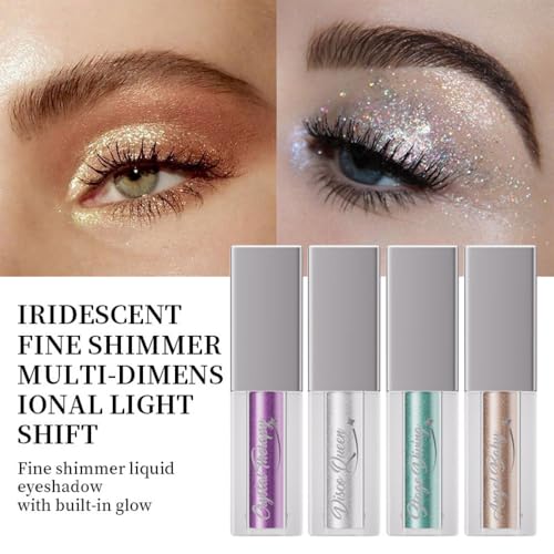 Glitter Liquid Eyeshadow Set, Metallic Shimmer Eye Makeup Eyeshadow with Smooth Gel Formula, Quick Drying & Pigmented, Long Lasting Flawless-Looking (Pack of 4)