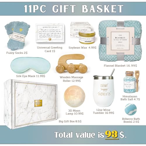 11-Piece Self Care Gift Basket for Women with Moon Lamp
