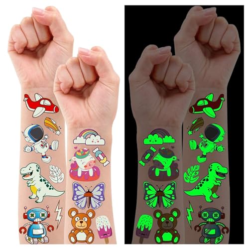 Luminous Temporary Tattoos for Kids, 380 Mixed Designs (30 Sheets)