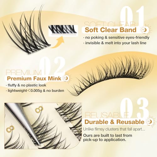 Mavphnee 8mm Lash Clusters Natural Clear Band CC Curl 108PCS (Natural)