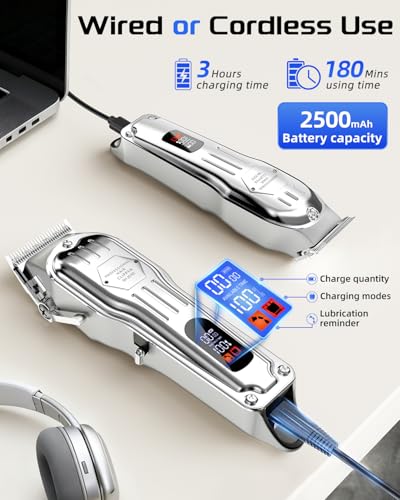 KIKIDO Professional Cordless Hair Clippers for Men - 10 Combs & LCD Display