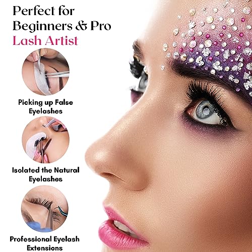 2pcs Curved & Straight Isolation Tweezers for Eyelash Extensions ? 14cm Japanese Stainless Steel, Diamond Grip Non Slip Grip, Rainbow Set, Best for Classic & Individual Lashes