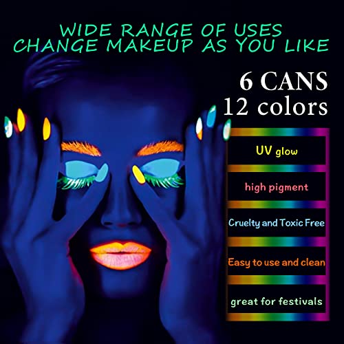 UV Glow Neon Face Paint Set - 12 Colors Water Activated